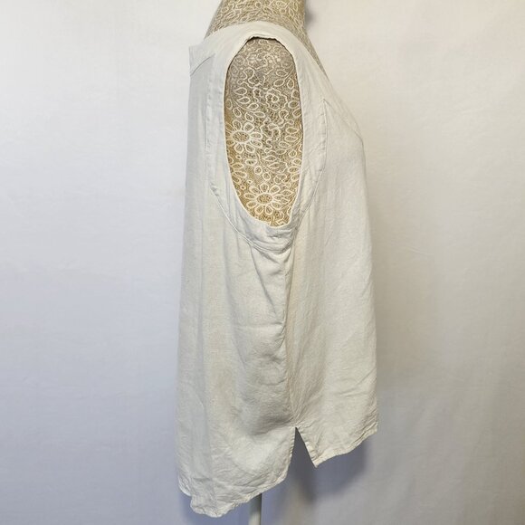 DKNY Pure Women Size L Ivory Linen Blend V-Neck Sleeveless Tank Top Breathable - Picture 7 of 13